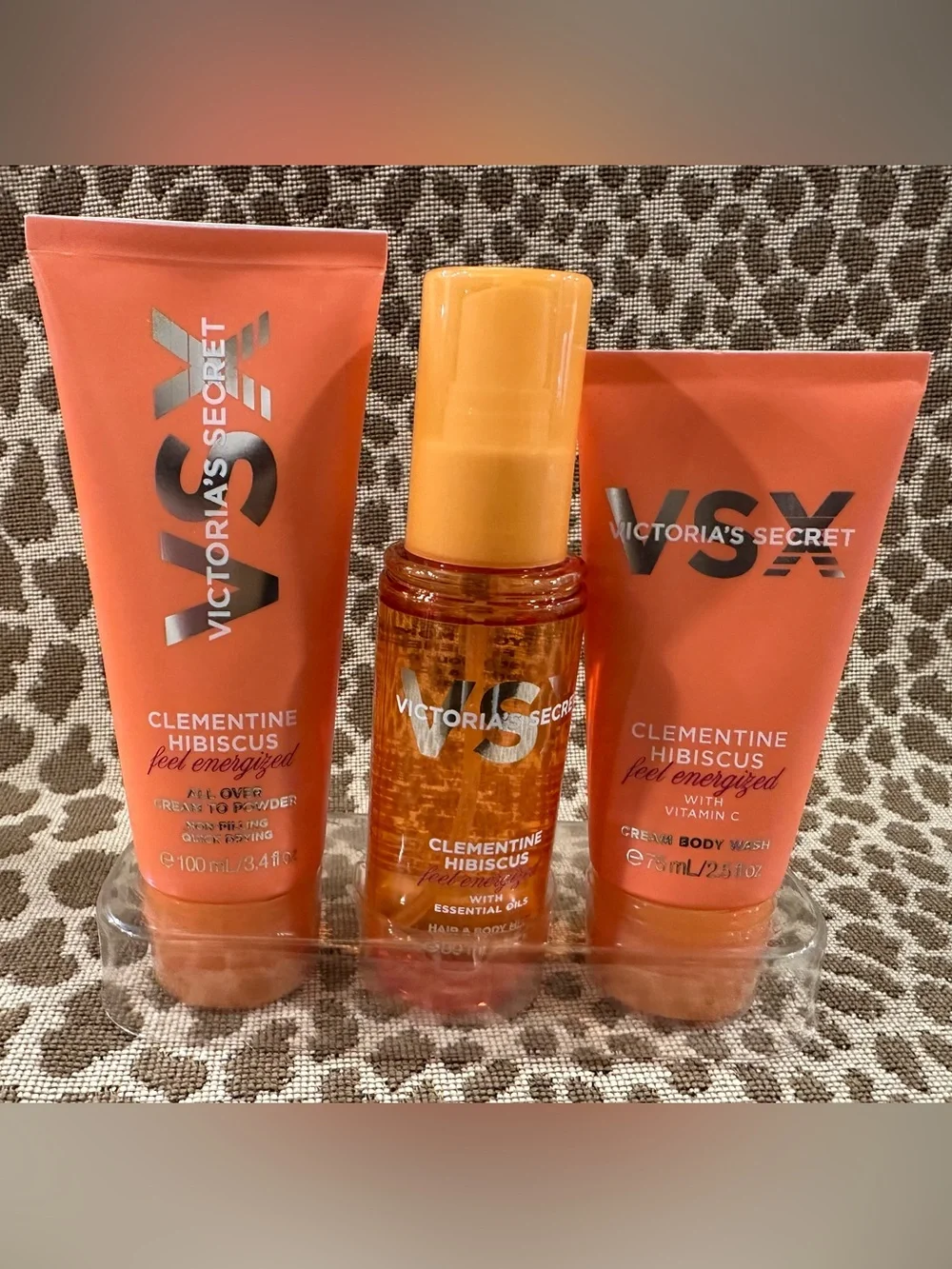 Victoria’s Secret 3 Piece Clementine Hibiscus Feel Energized Travel Set~$40~New!